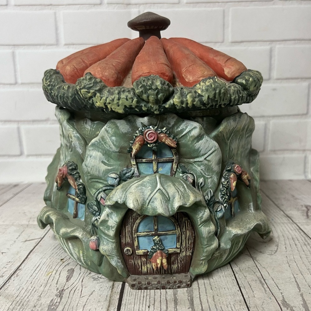 VINTAGE 1990 DEPT 56 CARROTS AND CABBAGE CANISTER COOKIE JAR Easter